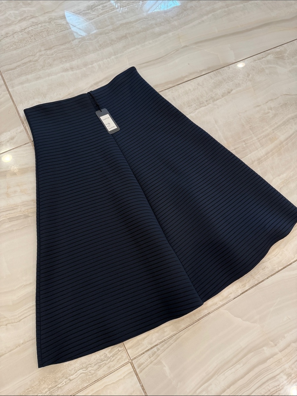 Structured A-Line Ribbed Skirt in Deep Navy